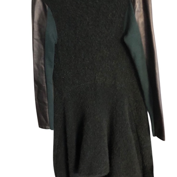 Space Couture Italy Sz 40 S Knit Coat Wool Alpaca Leather Green Assymetric hem - Picture 9 of 12